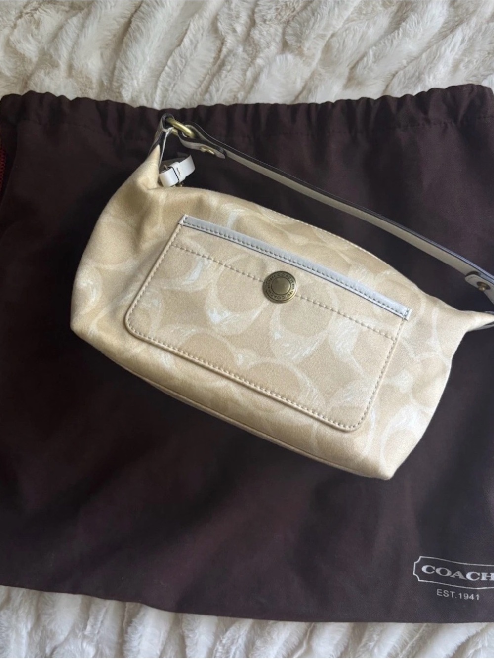 Vintage Coach Signature Y2K Cream Shoulder Bag